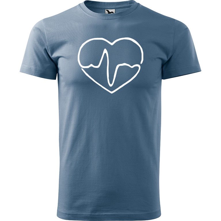 Ručně malované pánské bavlněné tričko - Doktorské srdce Barva trička: DENIM, Velikost trička: L, Barva motivu: BÍLÁ