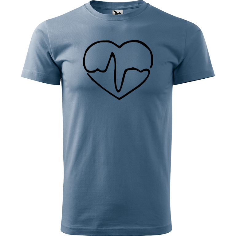 Ručně malované pánské bavlněné tričko - Doktorské srdce Barva trička: DENIM, Velikost trička: XXL, Barva motivu: ČERNÁ