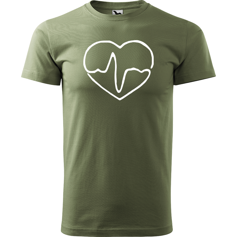 Ručně malované pánské bavlněné tričko - Doktorské srdce Barva trička: KHAKI, Velikost trička: XL, Barva motivu: BÍLÁ