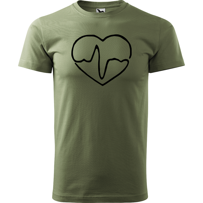 Ručně malované pánské bavlněné tričko - Doktorské srdce Barva trička: KHAKI, Velikost trička: XS, Barva motivu: ČERNÁ