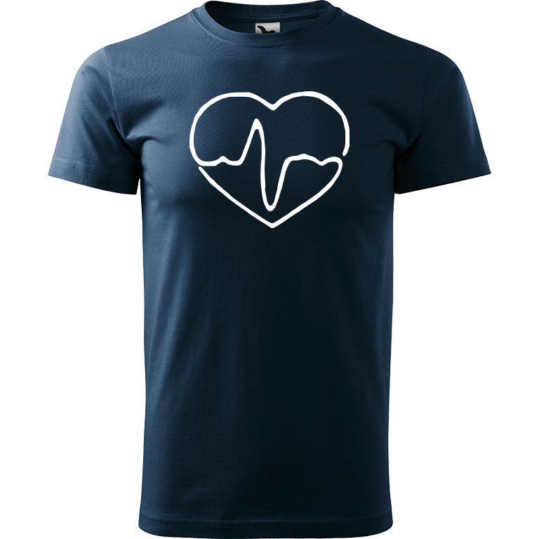 Ručně malované pánské bavlněné tričko - Doktorské srdce Barva trička: NÁMOŘNICKÁ MODRÁ, Velikost trička: XS, Barva motivu: BÍLÁ