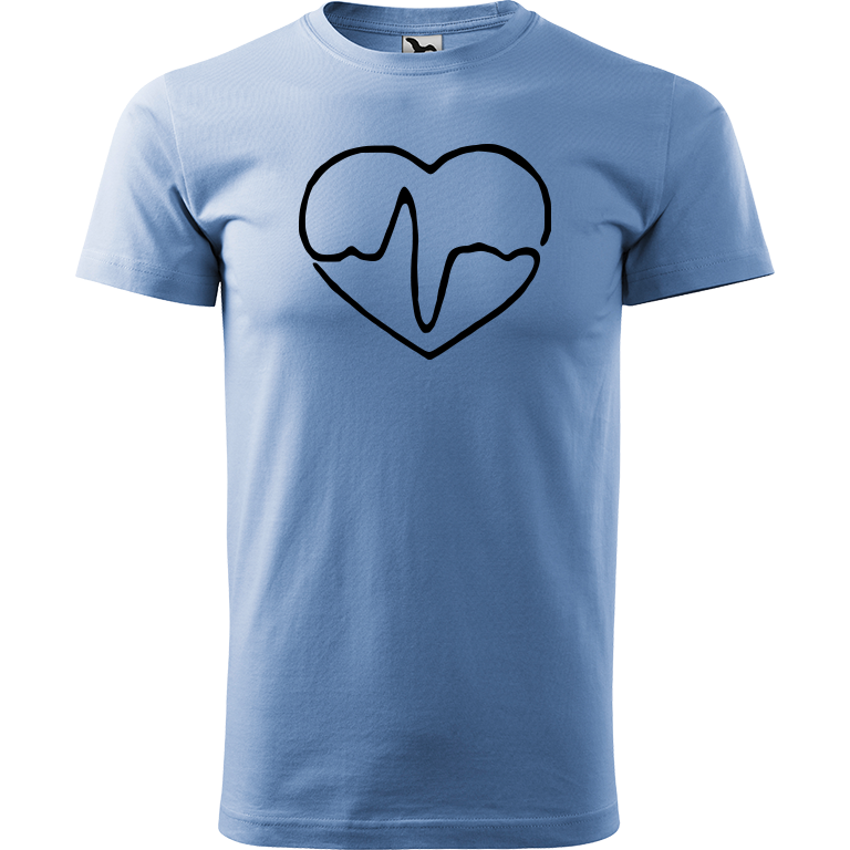 Ručně malované pánské bavlněné tričko - Doktorské srdce Barva trička: NEBESKY MODRÁ, Velikost trička: S, Barva motivu: ČERNÁ