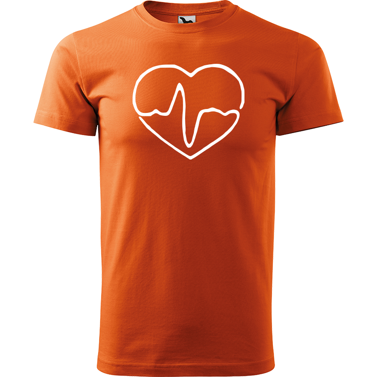Ručně malované pánské bavlněné tričko - Doktorské srdce Barva trička: ORANŽOVÁ, Velikost trička: XXL, Barva motivu: BÍLÁ