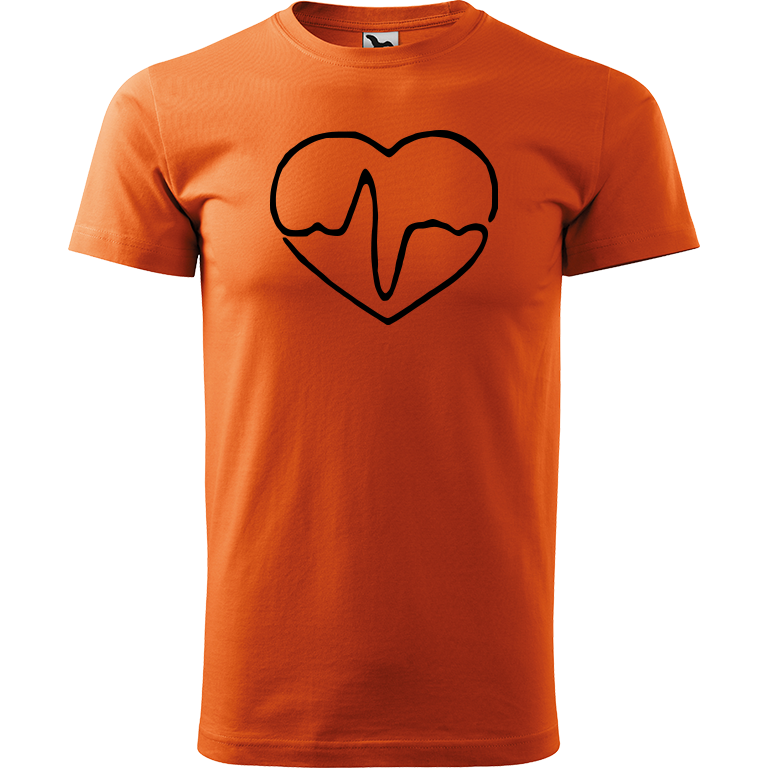 Ručně malované pánské bavlněné tričko - Doktorské srdce Barva trička: ORANŽOVÁ, Velikost trička: M, Barva motivu: ČERNÁ