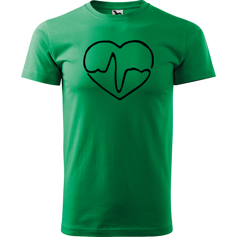 Ručně malované pánské bavlněné tričko - Doktorské srdce Barva trička: STŘEDNĚ ZELENÁ, Velikost trička: XS, Barva motivu: ČERNÁ