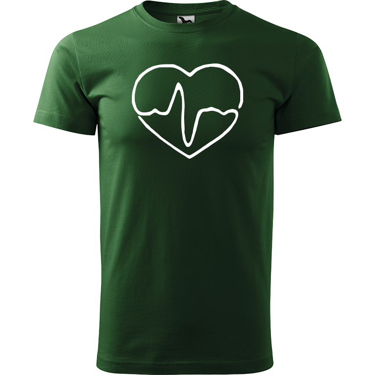 Ručně malované pánské bavlněné tričko - Doktorské srdce Barva trička: TMAVĚ ZELENÁ, Velikost trička: XL, Barva motivu: BÍLÁ