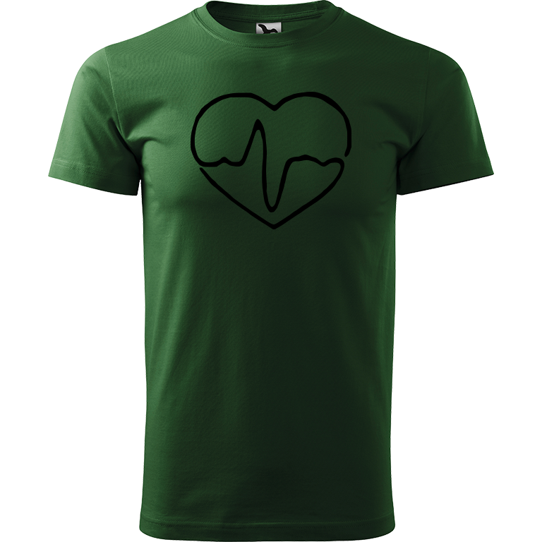 Ručně malované pánské bavlněné tričko - Doktorské srdce Barva trička: TMAVĚ ZELENÁ, Velikost trička: XL, Barva motivu: ČERNÁ
