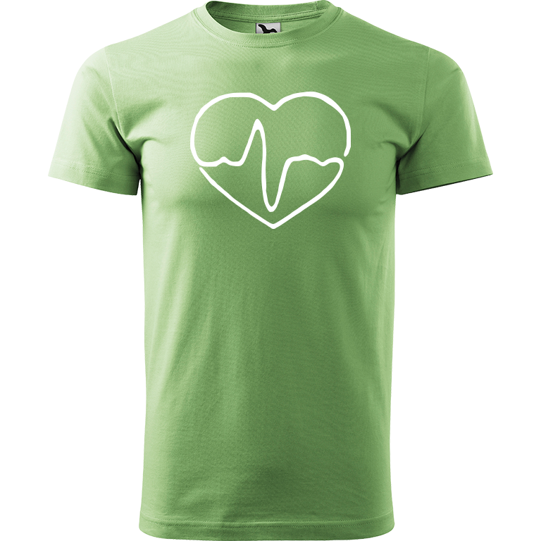 Ručně malované pánské bavlněné tričko - Doktorské srdce Barva trička: TRÁVOVĚ ZELENÁ, Velikost trička: S, Barva motivu: BÍLÁ