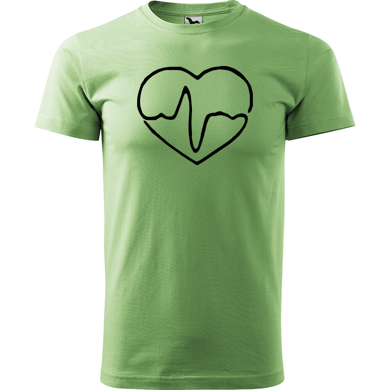 Ručně malované pánské bavlněné tričko - Doktorské srdce Barva trička: TRÁVOVĚ ZELENÁ, Velikost trička: XXL, Barva motivu: ČERNÁ