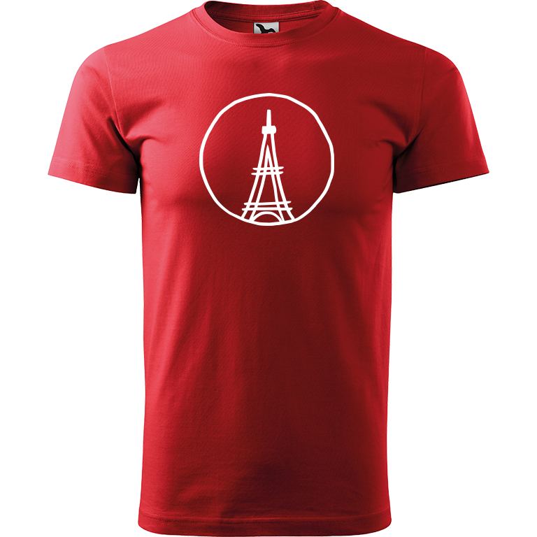 Ručně malované pánské bavlněné tričko - Eiffellova věž Barva trička: ČERVENÁ, Velikost trička: XS, Barva motivu: BÍLÁ