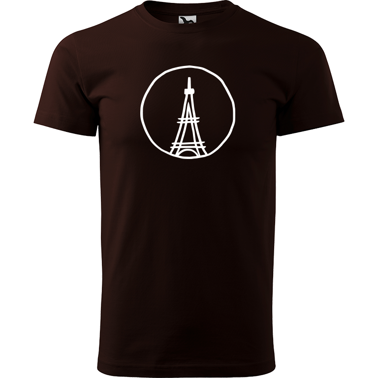 Ručně malované pánské bavlněné tričko - Eiffellova věž Barva trička: KÁVOVÁ, Velikost trička: L, Barva motivu: BÍLÁ