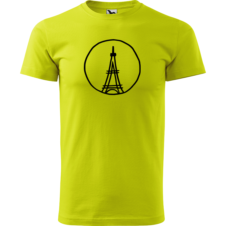 Ručně malované pánské bavlněné tričko - Eiffellova věž Barva trička: LIMETKOVÁ, Velikost trička: XXL, Barva motivu: ČERNÁ