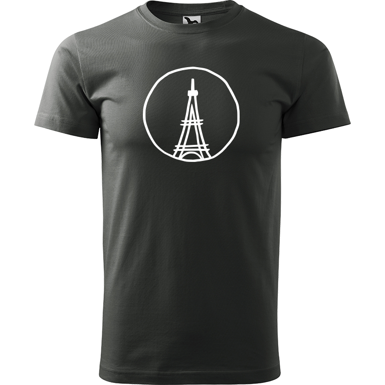 Ručně malované pánské bavlněné tričko - Eiffellova věž Barva trička: TMAVÁ BŘIDLICE, Velikost trička: L, Barva motivu: BÍLÁ