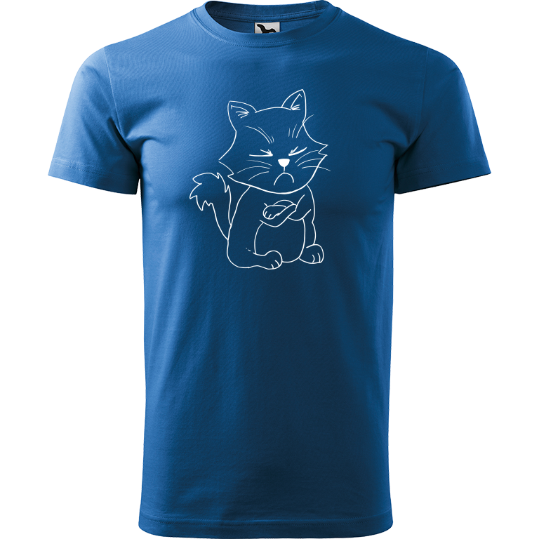 Ručně malované pánské bavlněné tričko - Grumpy Kitty Barva trička: AZUROVÁ, Velikost trička: XXL, Barva motivu: BÍLÁ
