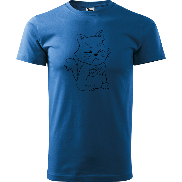 Ručně malované pánské bavlněné tričko - Grumpy Kitty Barva trička: AZUROVÁ, Velikost trička: L, Barva motivu: ČERNÁ
