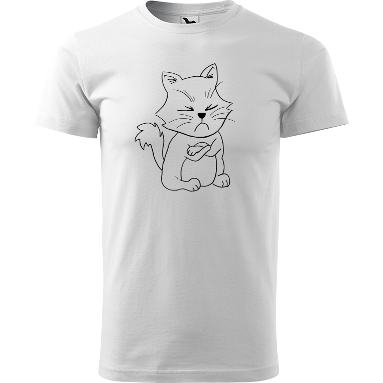 Ručně malované pánské bavlněné tričko - Grumpy Kitty Barva trička: BÍLÁ, Velikost trička: XL, Barva motivu: ČERNÁ