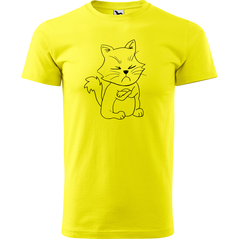 Ručně malované pánské bavlněné tričko - Grumpy Kitty Barva trička: CITRONOVÁ, Velikost trička: XXL, Barva motivu: ČERNÁ