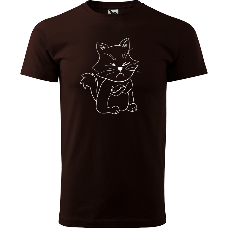 Ručně malované pánské bavlněné tričko - Grumpy Kitty Barva trička: KÁVOVÁ, Velikost trička: L, Barva motivu: BÍLÁ