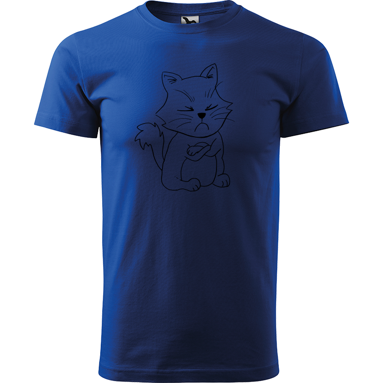 Ručně malované pánské bavlněné tričko - Grumpy Kitty Barva trička: MODRÁ, Velikost trička: XXL, Barva motivu: ČERNÁ