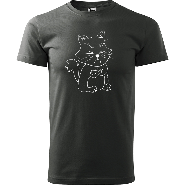 Ručně malované pánské bavlněné tričko - Grumpy Kitty Barva trička: TMAVÁ BŘIDLICE, Velikost trička: L, Barva motivu: BÍLÁ