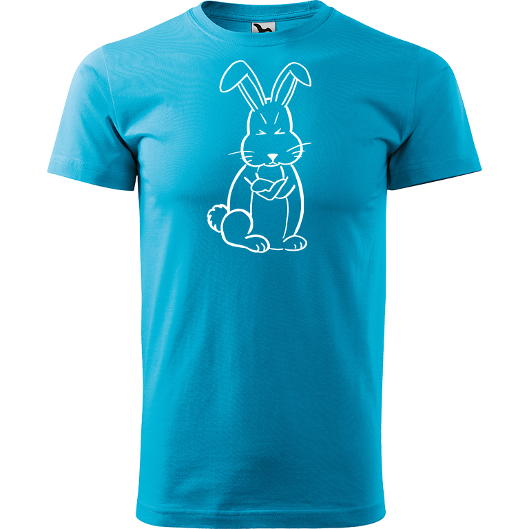 Ručně malované pánské bavlněné tričko - Grumpy Rabbit Barva trička: TYRKYSOVÁ, Velikost trička: XS, Barva motivu: BÍLÁ