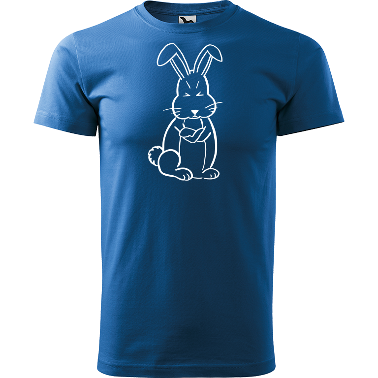 Ručně malované pánské bavlněné tričko - Grumpy Rabbit Barva trička: AZUROVÁ, Velikost trička: XXL, Barva motivu: BÍLÁ