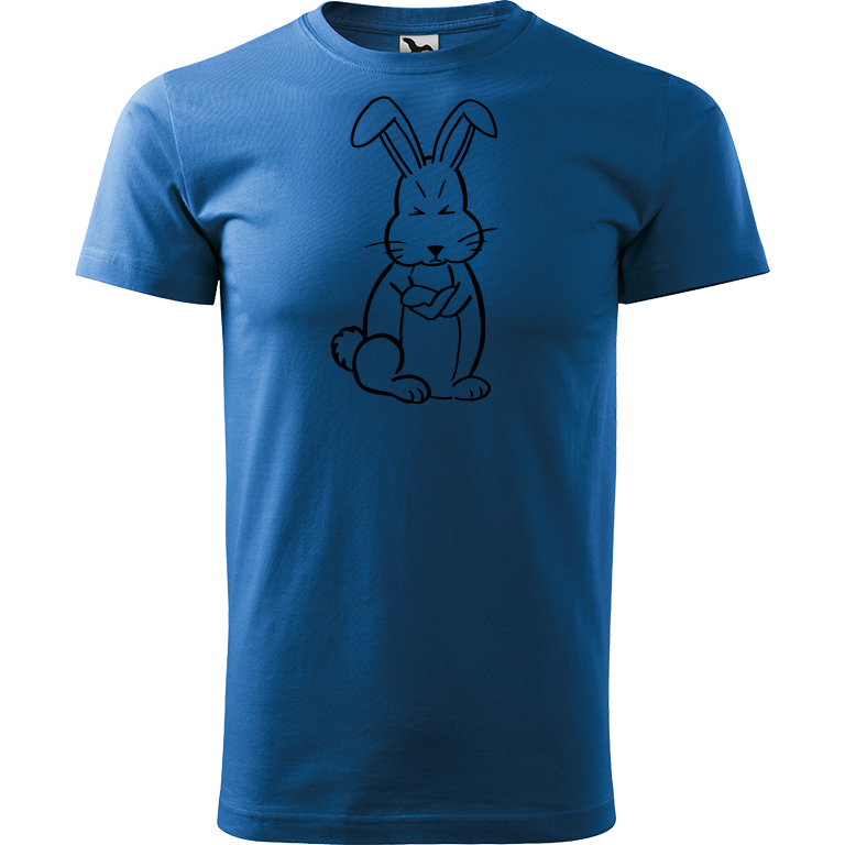 Ručně malované pánské bavlněné tričko - Grumpy Rabbit Barva trička: AZUROVÁ, Velikost trička: XXL, Barva motivu: ČERNÁ