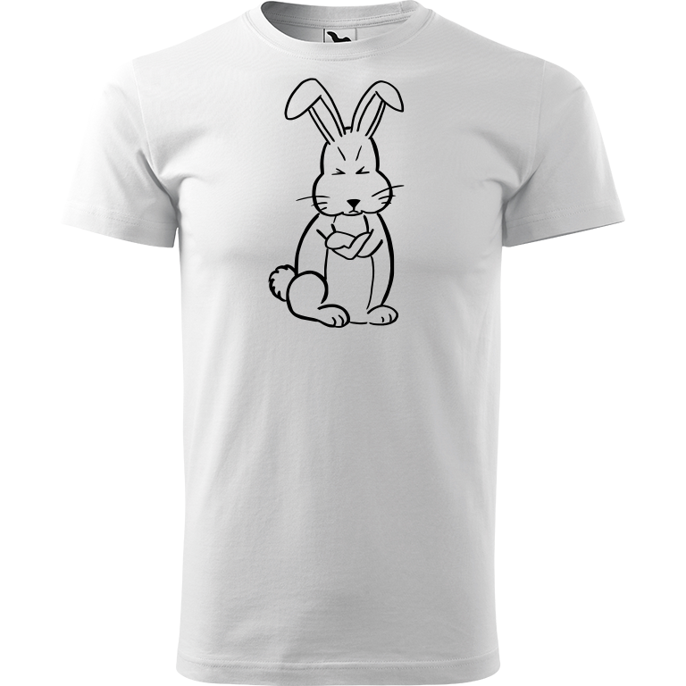 Ručně malované pánské bavlněné tričko - Grumpy Rabbit Barva trička: BÍLÁ, Velikost trička: L, Barva motivu: ČERNÁ