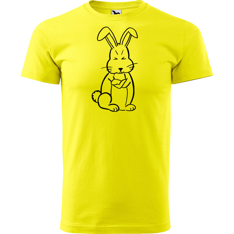 Ručně malované pánské bavlněné tričko - Grumpy Rabbit Barva trička: CITRONOVÁ, Velikost trička: XXL, Barva motivu: ČERNÁ
