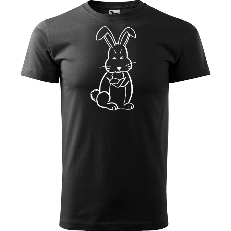 Ručně malované pánské bavlněné tričko - Grumpy Rabbit Barva trička: ČERNÁ, Velikost trička: L, Barva motivu: BÍLÁ