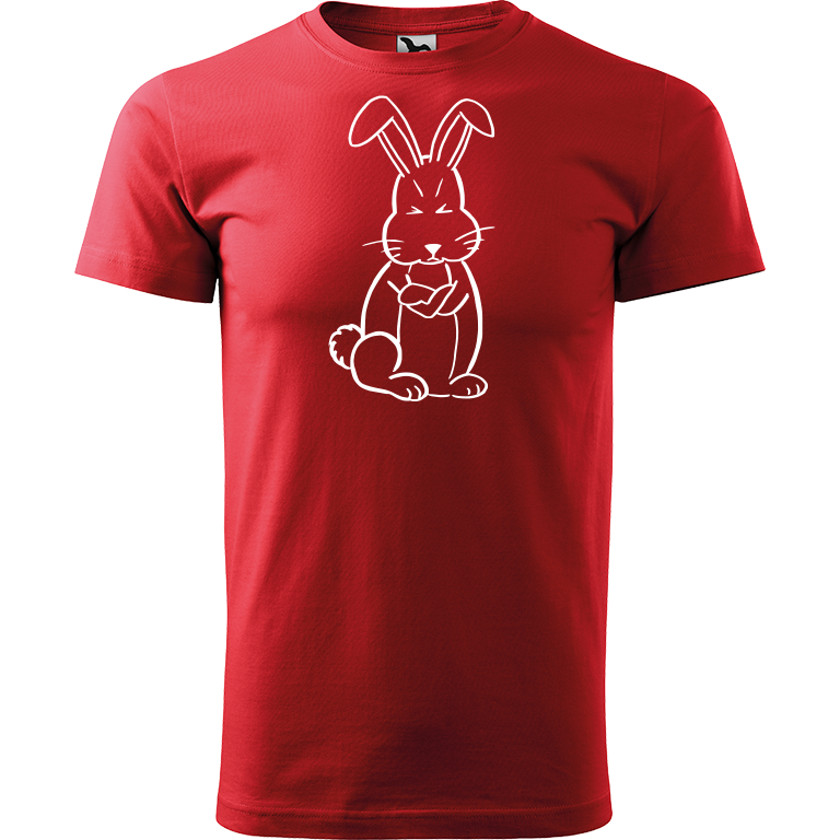 Ručně malované pánské bavlněné tričko - Grumpy Rabbit Barva trička: ČERVENÁ, Velikost trička: XXL, Barva motivu: BÍLÁ
