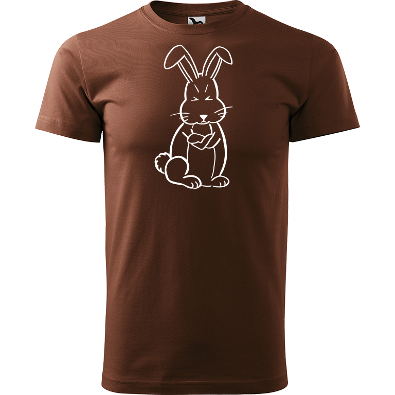 Ručně malované pánské bavlněné tričko - Grumpy Rabbit Barva trička: ČOKOLÁDOVÁ, Velikost trička: XS, Barva motivu: BÍLÁ