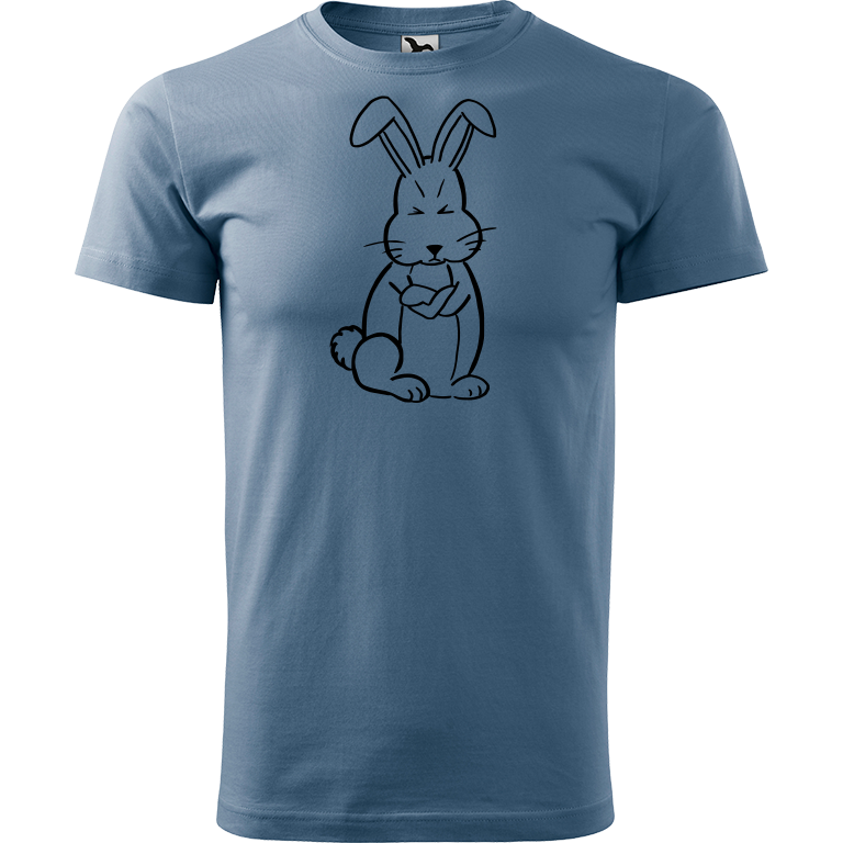 Ručně malované pánské bavlněné tričko - Grumpy Rabbit Barva trička: DENIM, Velikost trička: XXL, Barva motivu: ČERNÁ