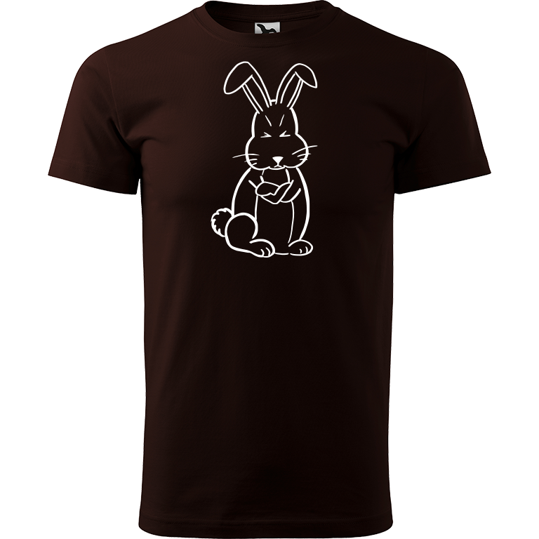 Ručně malované pánské bavlněné tričko - Grumpy Rabbit Barva trička: KÁVOVÁ, Velikost trička: XL, Barva motivu: BÍLÁ