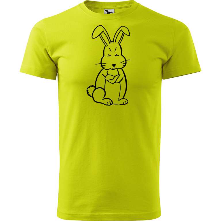 Ručně malované pánské bavlněné tričko - Grumpy Rabbit Barva trička: LIMETKOVÁ, Velikost trička: XL, Barva motivu: ČERNÁ