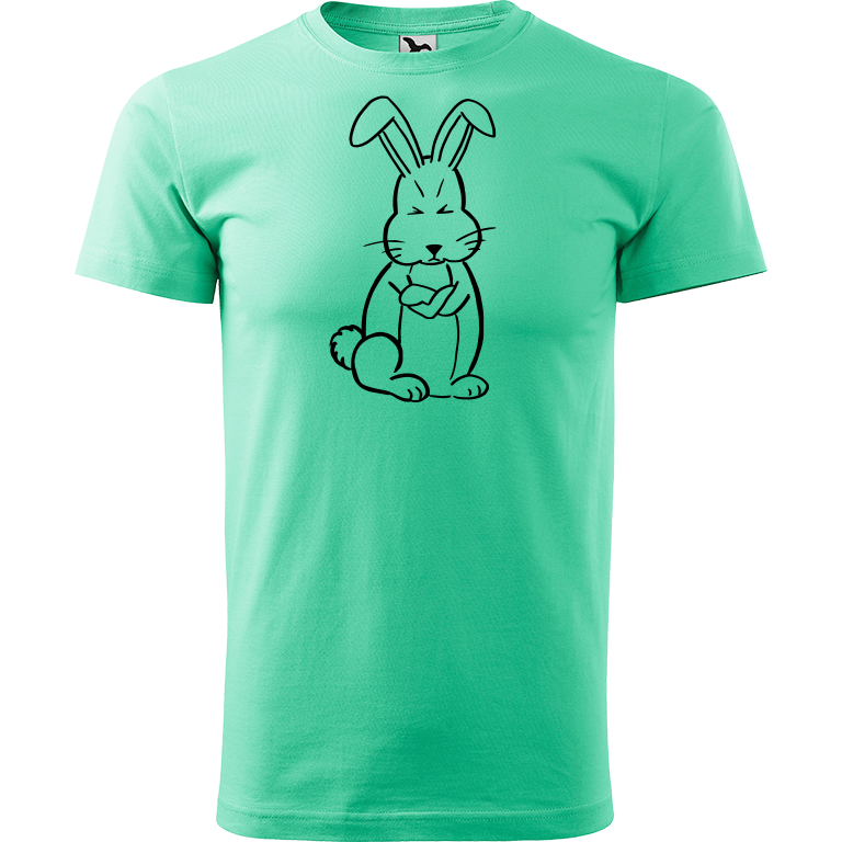 Ručně malované pánské bavlněné tričko - Grumpy Rabbit Barva trička: MÁTOVÁ, Velikost trička: XL, Barva motivu: ČERNÁ