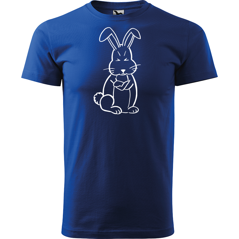 Ručně malované pánské bavlněné tričko - Grumpy Rabbit Barva trička: MODRÁ, Velikost trička: XS, Barva motivu: BÍLÁ