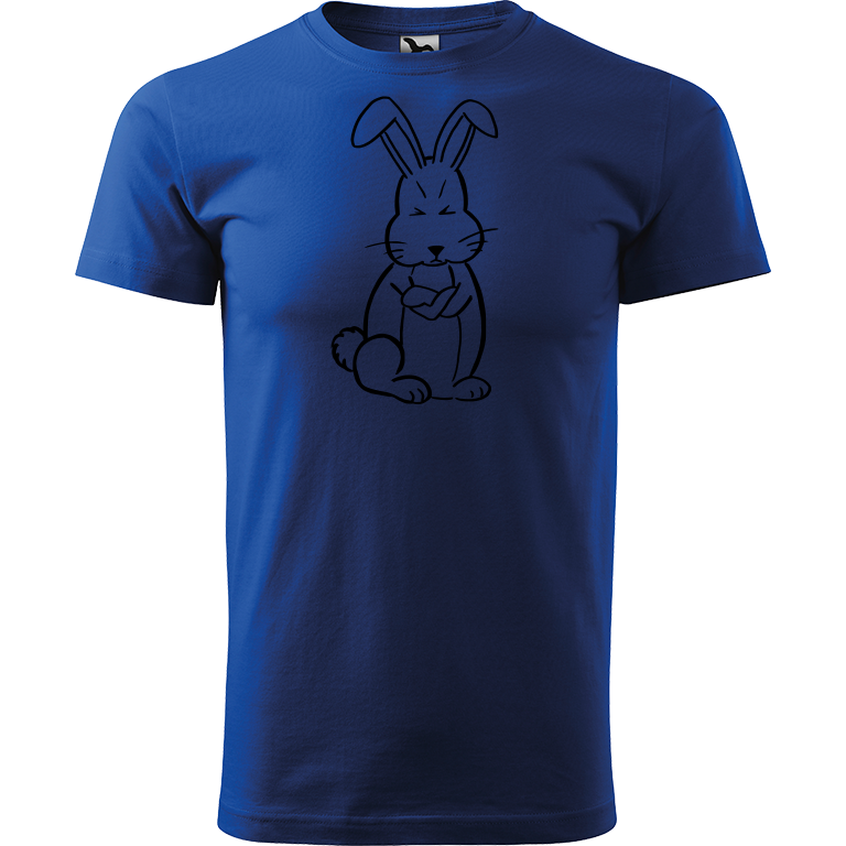 Ručně malované pánské bavlněné tričko - Grumpy Rabbit Barva trička: MODRÁ, Velikost trička: XXL, Barva motivu: ČERNÁ