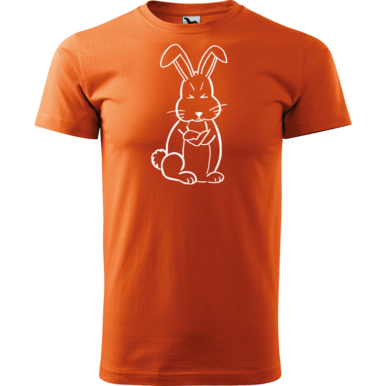 Ručně malované pánské bavlněné tričko - Grumpy Rabbit Barva trička: ORANŽOVÁ, Velikost trička: XL, Barva motivu: BÍLÁ