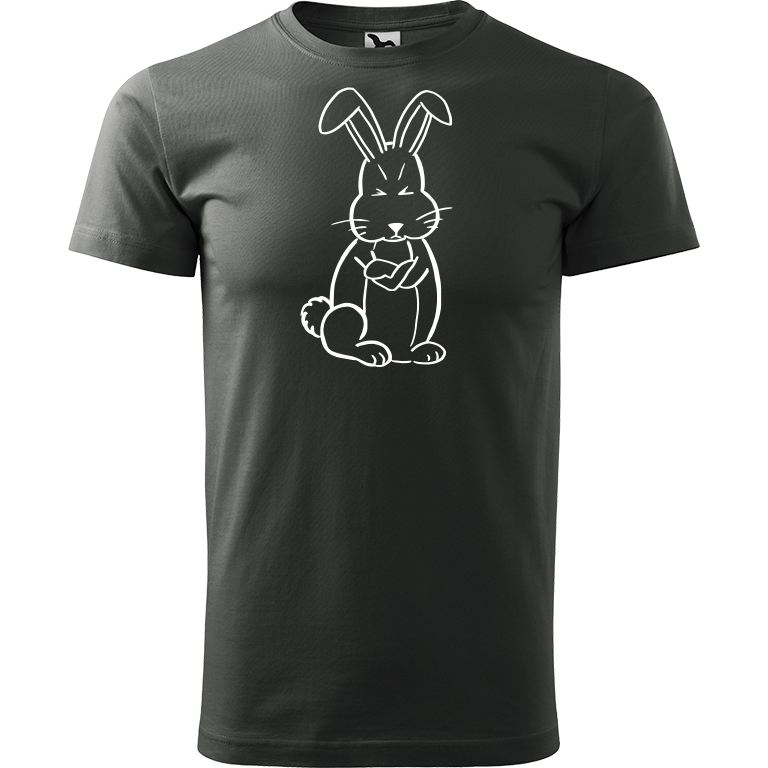 Ručně malované pánské bavlněné tričko - Grumpy Rabbit Barva trička: TMAVÁ BŘIDLICE, Velikost trička: L, Barva motivu: BÍLÁ