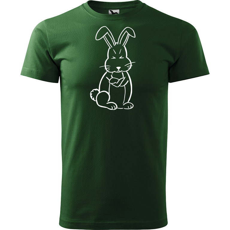Ručně malované pánské bavlněné tričko - Grumpy Rabbit Barva trička: TMAVĚ ZELENÁ, Velikost trička: L, Barva motivu: BÍLÁ