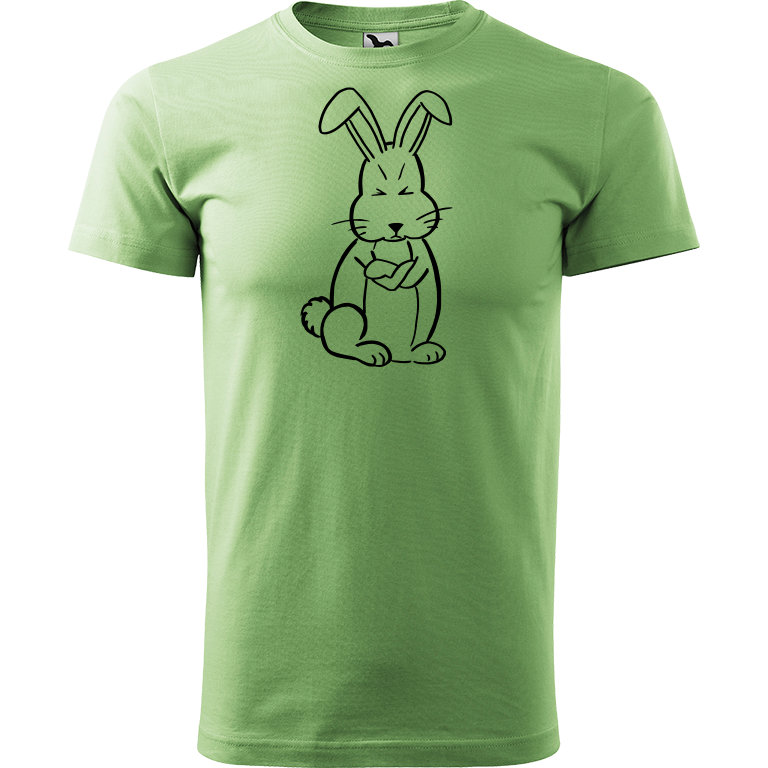 Ručně malované pánské bavlněné tričko - Grumpy Rabbit Barva trička: TRÁVOVĚ ZELENÁ, Velikost trička: S, Barva motivu: ČERNÁ