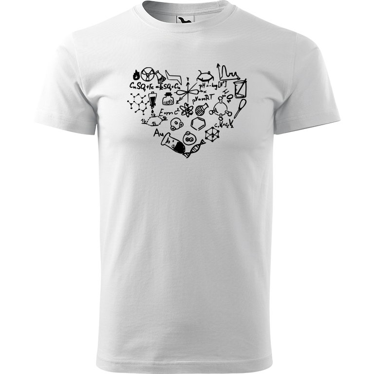 Ručně malované pánské bavlněné tričko - Chemikovo Srdce Barva trička: BÍLÁ, Velikost trička: XL, Barva motivu: ČERNÁ