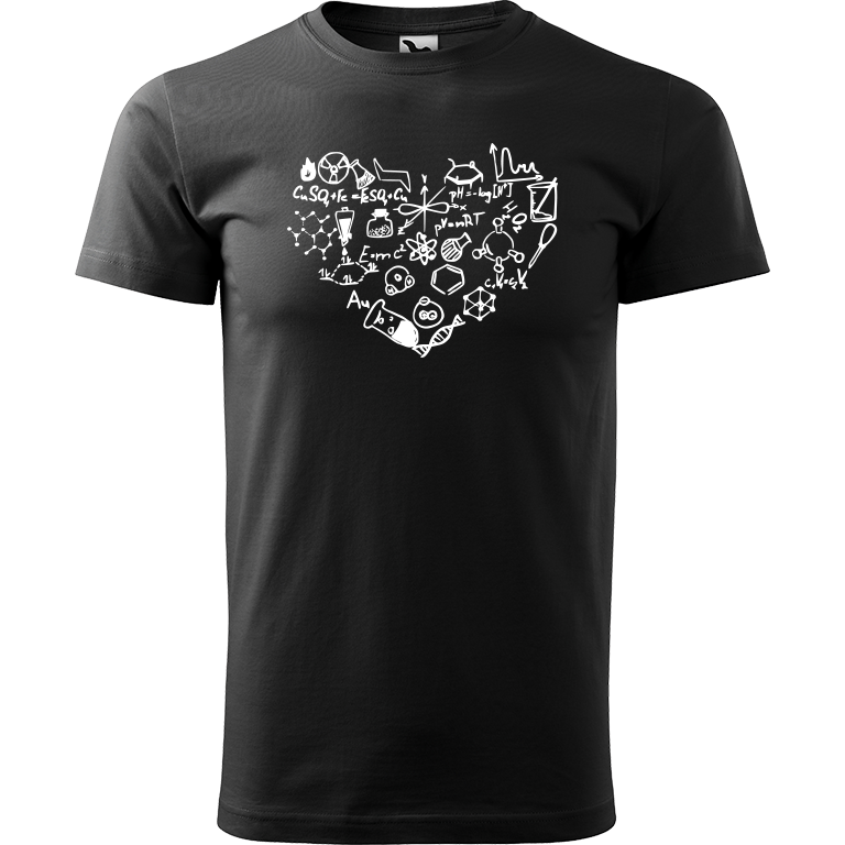 Ručně malované pánské bavlněné tričko - Chemikovo Srdce Barva trička: ČERNÁ, Velikost trička: XS, Barva motivu: BÍLÁ