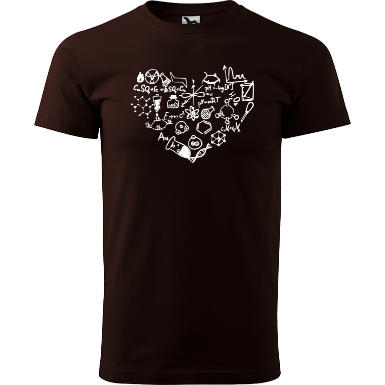 Ručně malované pánské bavlněné tričko - Chemikovo Srdce Barva trička: KÁVOVÁ, Velikost trička: XL, Barva motivu: BÍLÁ