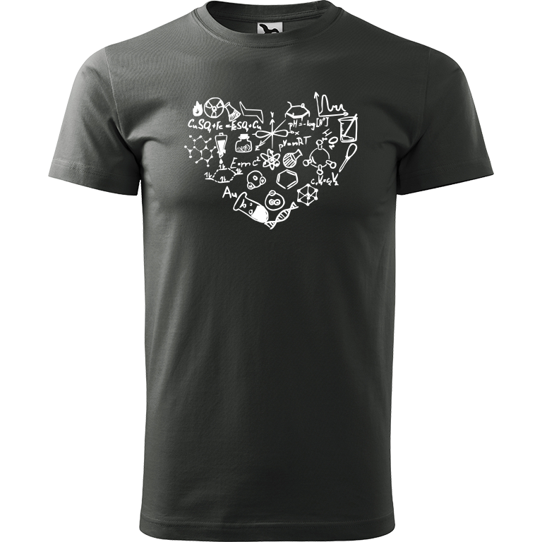 Ručně malované pánské bavlněné tričko - Chemikovo Srdce Barva trička: TMAVÁ BŘIDLICE, Velikost trička: L, Barva motivu: BÍLÁ