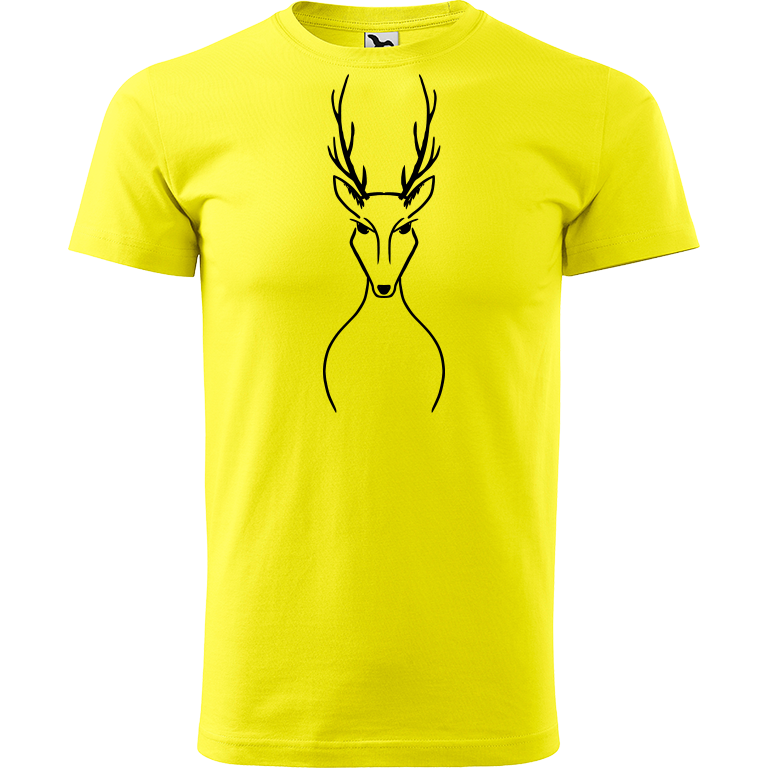 Ručně malované pánské bavlněné tričko - Jelen Barva trička: CITRONOVÁ, Velikost trička: XS, Barva motivu: ČERNÁ