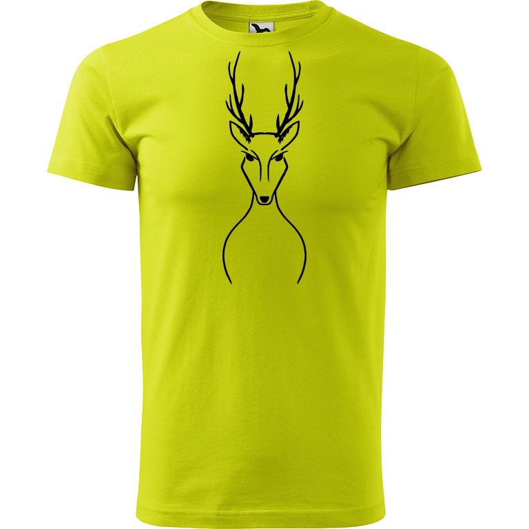 Ručně malované pánské bavlněné tričko - Jelen Barva trička: LIMETKOVÁ, Velikost trička: XXL, Barva motivu: ČERNÁ