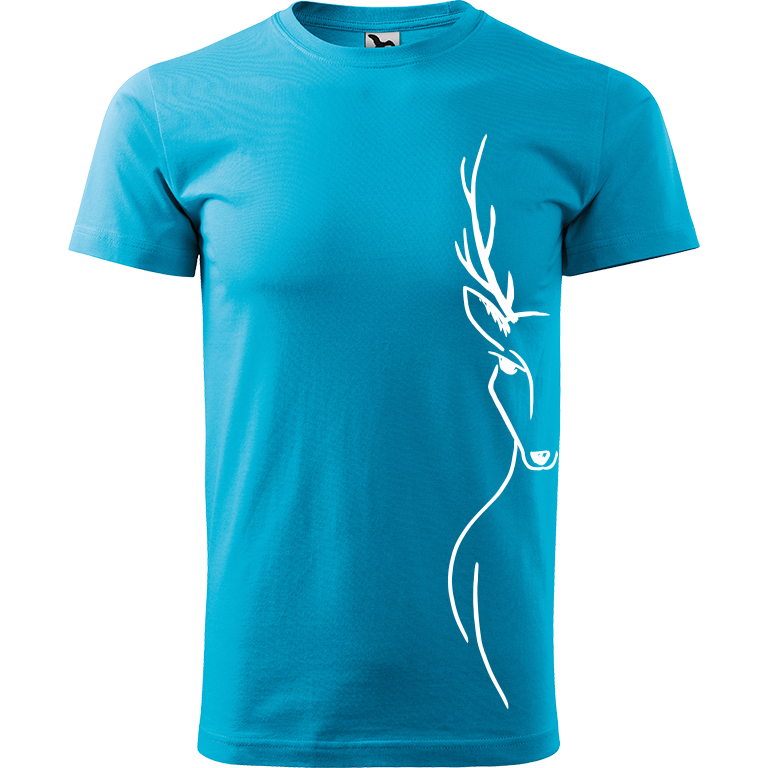 Ručně malované pánské bavlněné tričko - Jelen na boku Barva trička: TYRKYSOVÁ, Velikost trička: XXL, Barva motivu: BÍLÁ