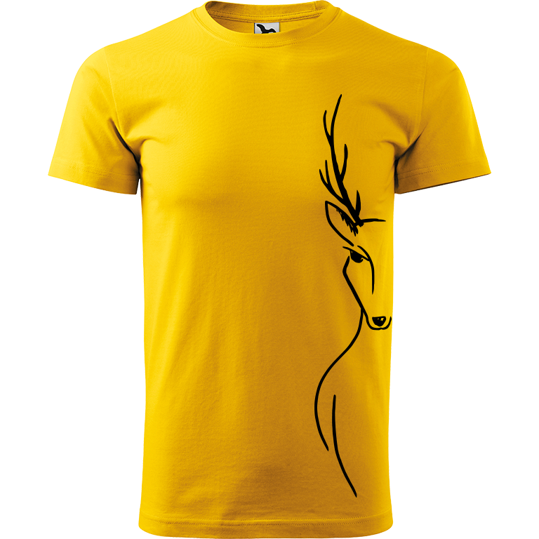 Ručně malované pánské bavlněné tričko - Jelen na boku Barva trička: ŽLUTÁ, Velikost trička: XL, Barva motivu: ČERNÁ